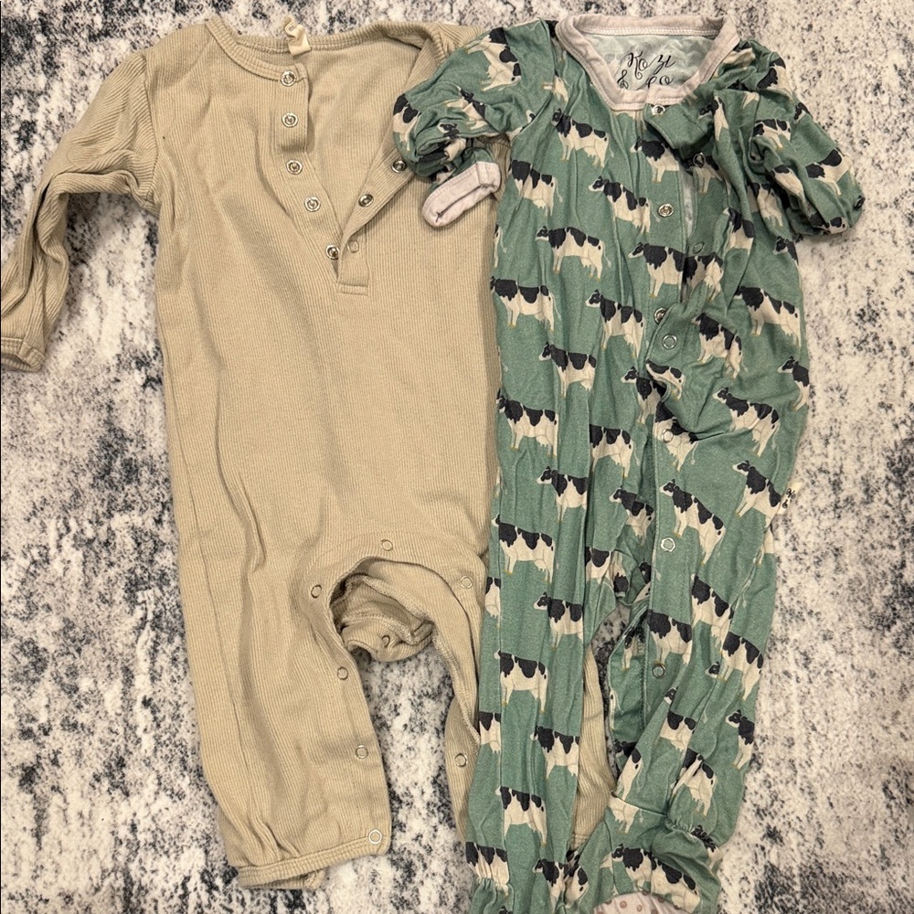 Quincy Mae Tan and Green Kids Pajama Footies